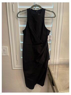 Laundry By Shelli Segal Black Sleeveless Draped Midi Dress